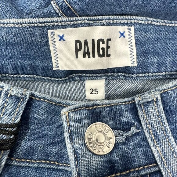 New Paige Hourglass High Rise Boot Flare Jeans 25 In Bellflower Wash Distressed - Picture 10 of 16